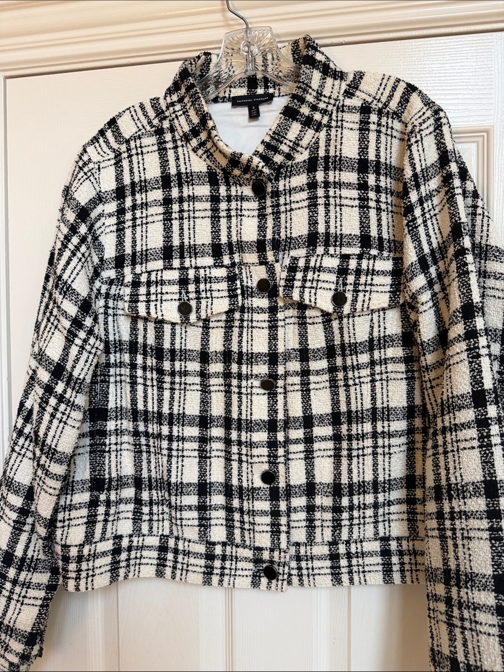 Universal Standard Black & White Plaid Cropped Tweed Jacket Sz S (14-16)